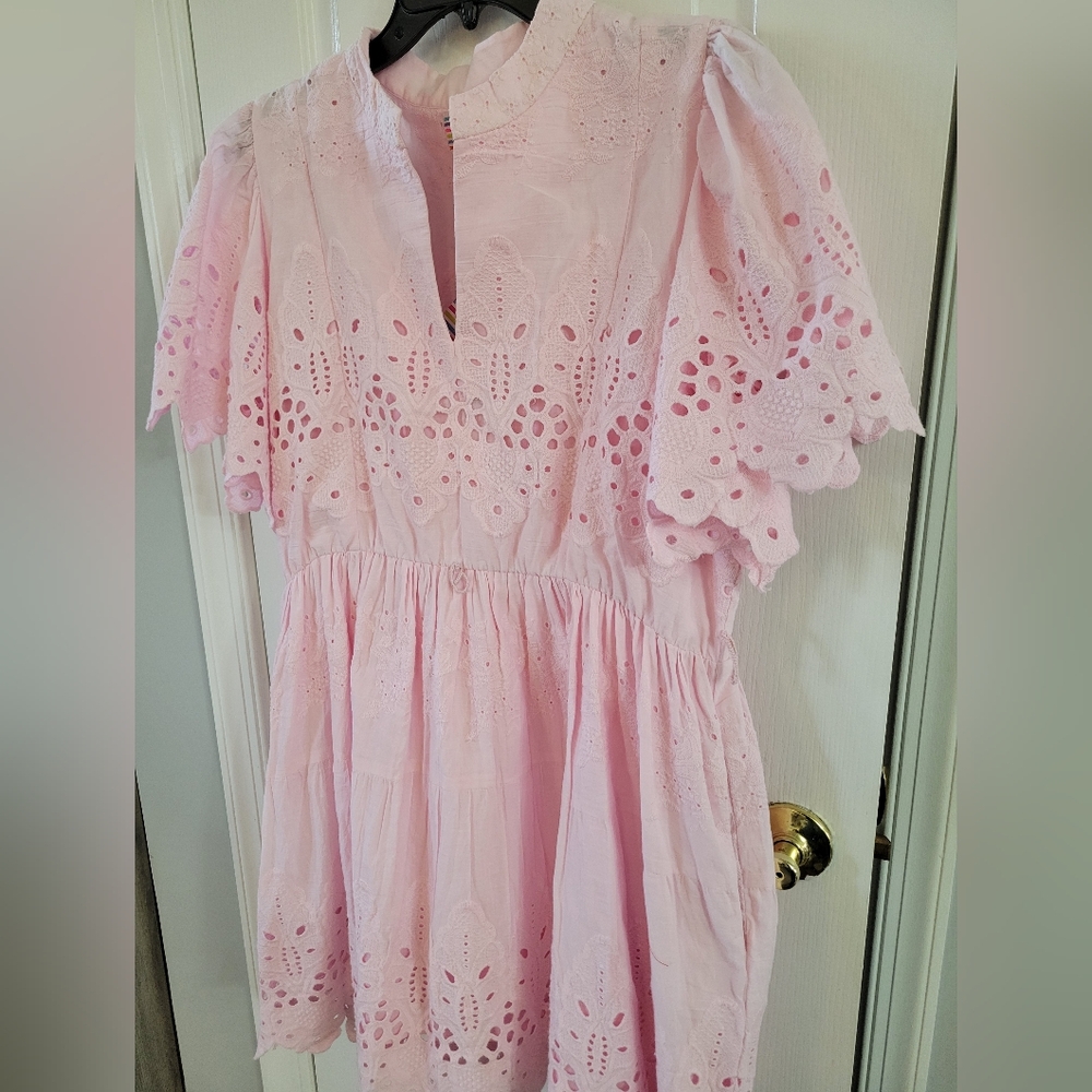 NWT Gretchen Scott Magnifico Eyelet Dress Soft Pink Size XL La Di Da - Picture 2 of 15